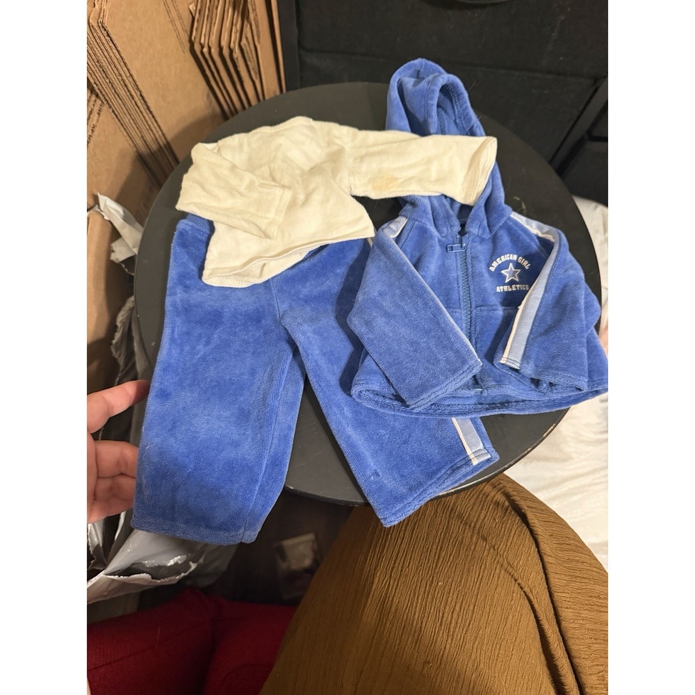 Vintage 2000 AMERICAN GIRL ~ Blue Velour Hooded Sweat Suit Set ~Retired